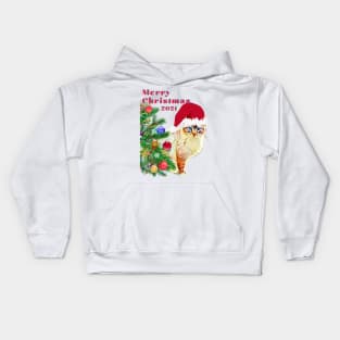 Merry Christmas 2021 Cat with a hat Christmas gifts Kids Hoodie